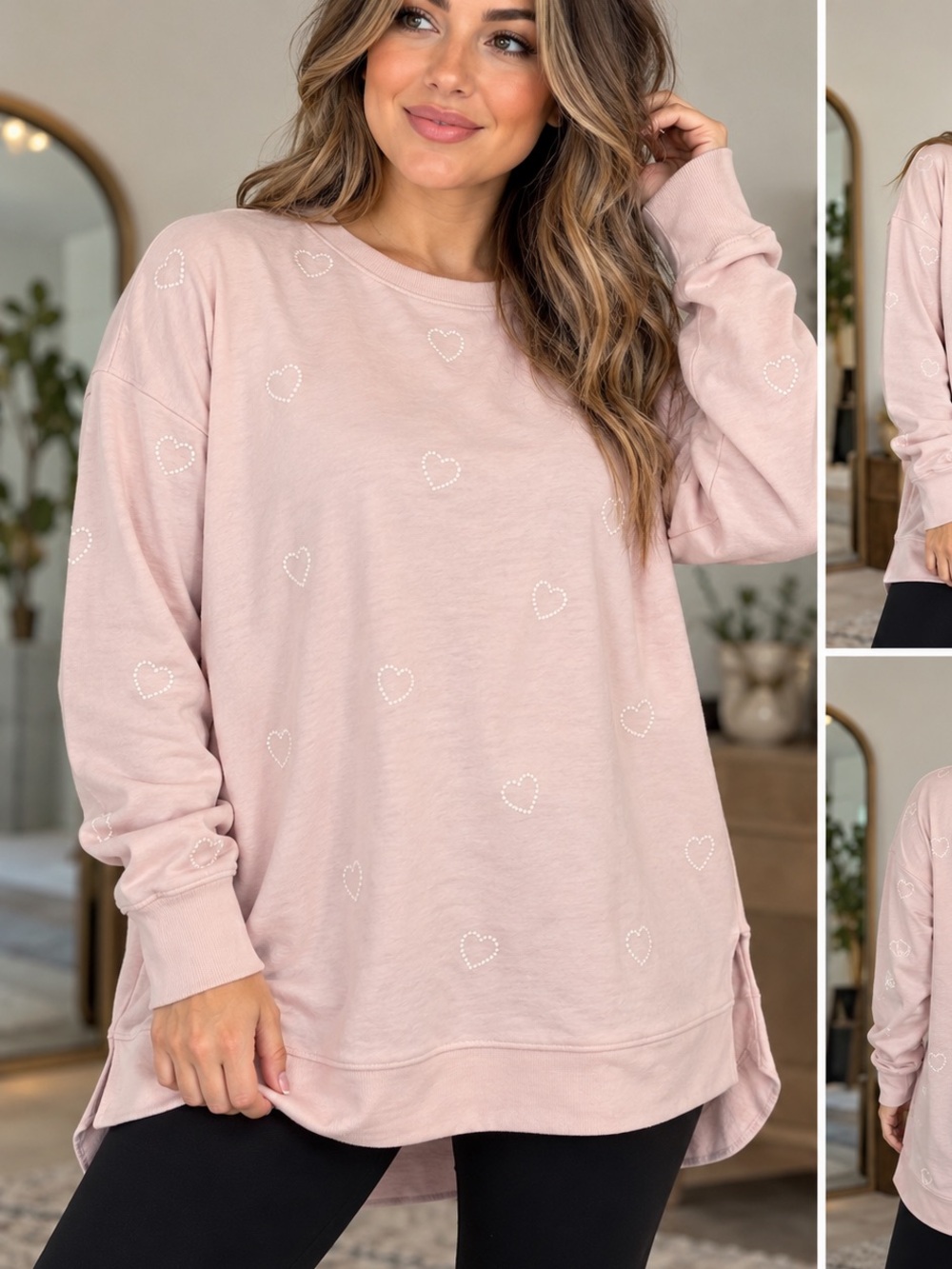 Jane and Delancey Blush Pink Heart-Print Pullover Sweatshirt